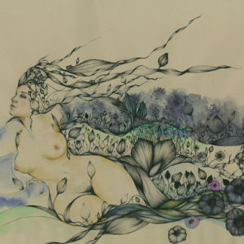 Zeichnungen mit dem Titel "jardin" von Anne Sophie De Bassoff, Original-Kunstwerk, Tinte