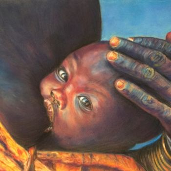 Zeichnungen mit dem Titel "Bebe africain" von Anne Van Der Haegen, Original-Kunstwerk, Pastell