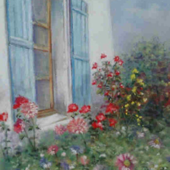 Painting titled "p-fleurs-devant-ma-…" by Anne Vincent-Rohaut, Original Artwork