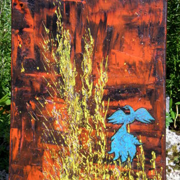 Malerei mit dem Titel "Blue bird" von Anne Abier, Original-Kunstwerk, Acryl