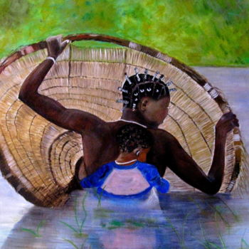 Peinture intitulée "FEMME SENEGALAISE P…" par Anne Delcampe, Œuvre d'art originale, Huile