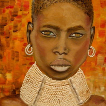 Peinture intitulée "FEMME AFRICAINE COL…" par Anne Delcampe, Œuvre d'art originale, Huile