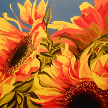 Painting titled "Coeur de Soleil" by Anne D., Original Artwork, Oil