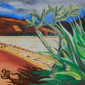 Schilderij getiteld "Cactus au Pérou.jpg" door Anne D., Origineel Kunstwerk, Olie