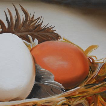 Painting titled "Oeufs" by Anne D., Original Artwork, Oil