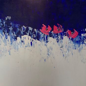 Painting titled "POPPIES" by Anne-France Capiau, Original Artwork, Acrylic Mounted on Wood Stretcher frame