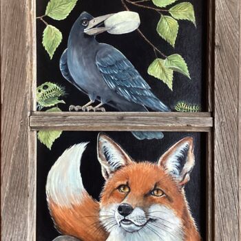 Peinture intitulée "Le corbeau et le re…" par Annemarie Laffont, Œuvre d'art originale, Acrylique