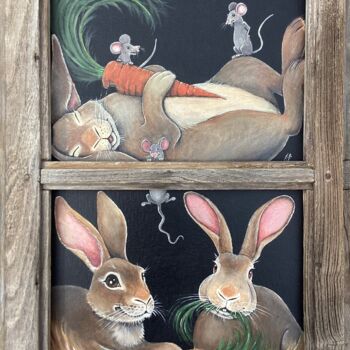 Peinture intitulée "Les lapins et souris" par Annemarie Laffont, Œuvre d'art originale, Acrylique