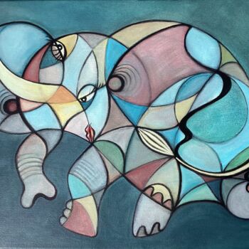 Painting titled "Abstract elephant p…" by Annemarie Laffont, Original Artwork, Acrylic Mounted on Wood Stretcher frame