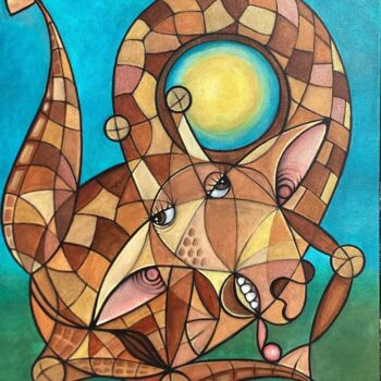 Painting titled "Soif la girafe" by Annemarie Laffont, Original Artwork, Acrylic Mounted on Wood Stretcher frame