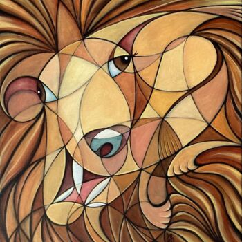 Painting titled "Abstract lion, lion…" by Annemarie Laffont, Original Artwork, Acrylic Mounted on Wood Stretcher frame