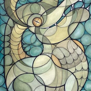 Painting titled "Croco-impro" by Annemarie Laffont, Original Artwork, Acrylic Mounted on Wood Stretcher frame