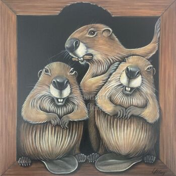 Painting titled "Les castors, the be…" by Annemarie Laffont, Original Artwork, Acrylic Mounted on Wood Stretcher frame