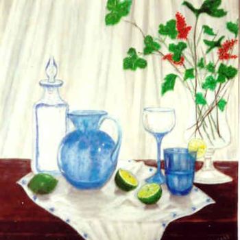 Painting titled "Verreries bleues" by Anne Touzard, Original Artwork