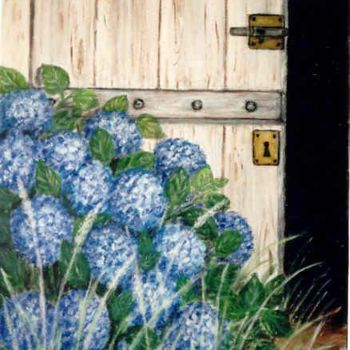Malerei mit dem Titel "Porte et hortensias" von Anne Touzard, Original-Kunstwerk