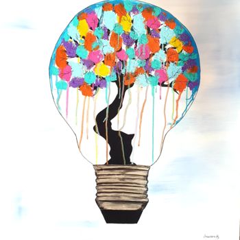 Pittura intitolato "Lamp positive minds…" da Annemie Martens, Opera d'arte originale, Acrilico