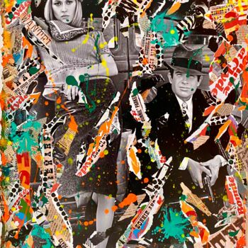 Collagen mit dem Titel "Bonnie & Clyde" von Anne Mondy, Original-Kunstwerk, Collagen