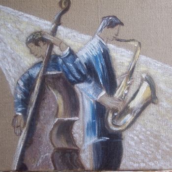 Painting titled "contrebasse-sax.jpg" by Anne Pastor, Original Artwork, Acrylic Mounted on Wood Stretcher frame