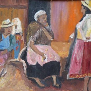 Картина под названием "femmes indiennes-Eq…" - Anne Paul, Подлинное произведение искусства, Масло