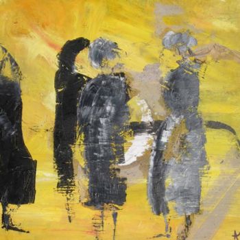Pintura titulada "femmes sur fond jau…" por Anne Paul, Obra de arte original, Oleo