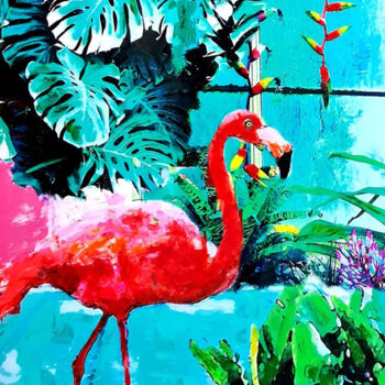 Peinture intitulée "FLAMINGO" par Anne Rosenblatt (A ROSEN), Œuvre d'art originale, Acrylique Monté sur Châssis en bois