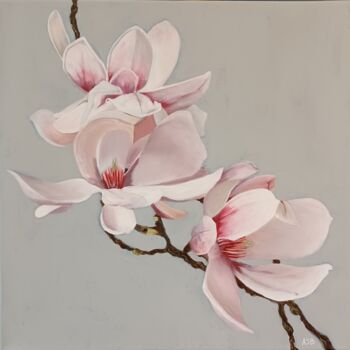 Painting titled "Magnolia" by Anne-Sophie Beau, Original Artwork, Acrylic Mounted on Wood Stretcher frame