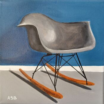 Painting titled "Eames rocking chair" by Anne-Sophie Beau, Original Artwork, Acrylic Mounted on Wood Stretcher frame