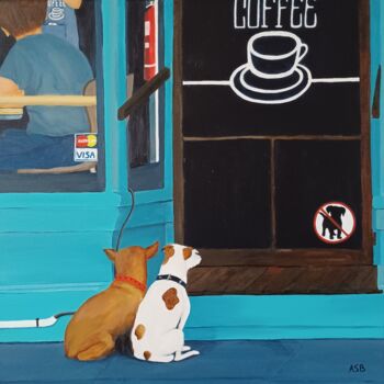 Painting titled "Pause café" by Anne-Sophie Beau, Original Artwork, Acrylic Mounted on Wood Stretcher frame