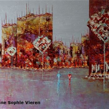 Pittura intitolato "Chemin ... Thème ur…" da Anne Sophie Vieren, Opera d'arte originale, Olio Montato su Telaio per barella…