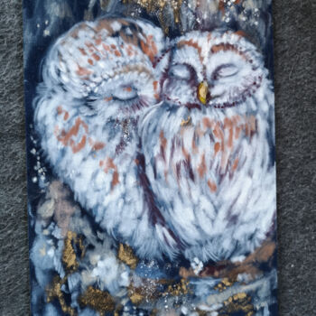 Картина под названием "OWLS PASTEL PAINTING" - Annet Loginova, Подлинное произведение искусства, Пастель