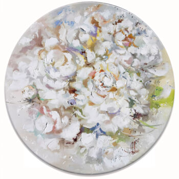 Pintura titulada "White peonies oil p…" por Annet Loginova, Obra de arte original, Oleo Montado en Bastidor de camilla de ma…