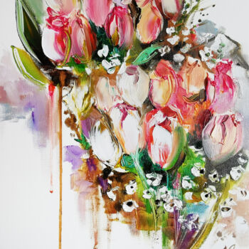 Peinture intitulée "Tulip flowers paint…" par Annet Loginova, Œuvre d'art originale, Huile