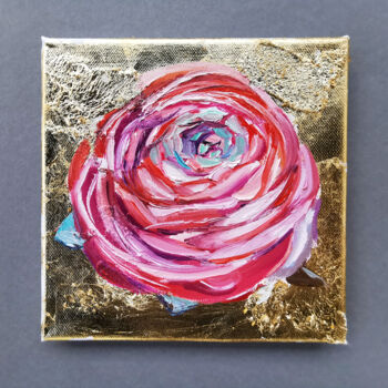 Malarstwo zatytułowany „Pink Ranunculus min…” autorstwa Annet Loginova, Oryginalna praca, Olej Zamontowany na Drewniana rama…