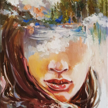 Pittura intitolato "Forest woman painti…" da Annet Loginova, Opera d'arte originale, Olio