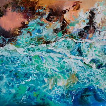Painting titled "Seascape painting.…" by Annet Loginova, Original Artwork, Oil Mounted on Wood Stretcher frame