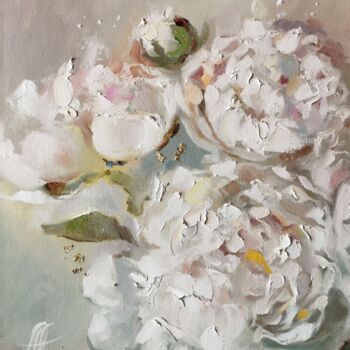 Peinture intitulée "White petals" par Annet Loginova, Œuvre d'art originale, Huile Monté sur Panneau de bois