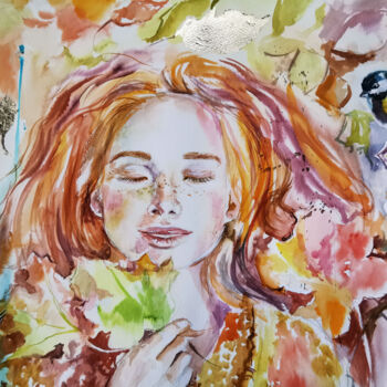 Painting titled "Redhead Time" by Annet Loginova, Original Artwork, Watercolor