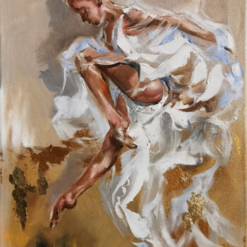 Painting titled "Skyward Gold. Balle…" by Annet Loginova, Original Artwork, Oil Mounted on Wood Stretcher frame