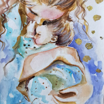 Painting titled "Mother and Child. O…" by Annet Loginova, Original Artwork, Watercolor