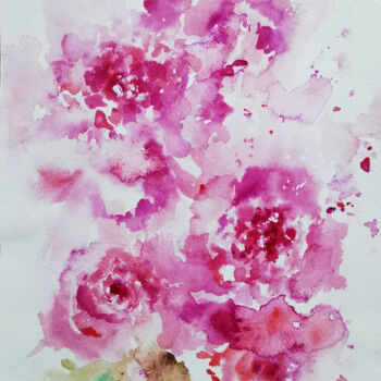 Рисунок под названием "Pink peonies drawin…" - Annet Loginova, Подлинное произведение искусства, Акварель