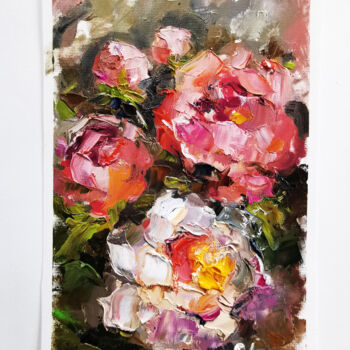 Painting titled "Pink peonies framed…" by Annet Loginova, Original Artwork, Oil