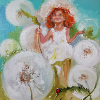 Malerei mit dem Titel "Little girl, Dandel…" von Annet Loginova, Original-Kunstwerk, Öl
