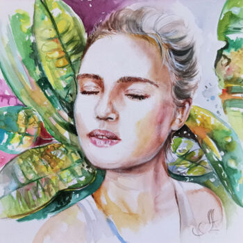 Painting titled "Young woman waterco…" by Annet Loginova, Original Artwork, Watercolor