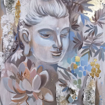 Painting titled "Buddha's Serenity.…" by Annet Loginova, Original Artwork, Acrylic Mounted on Wood Stretcher frame