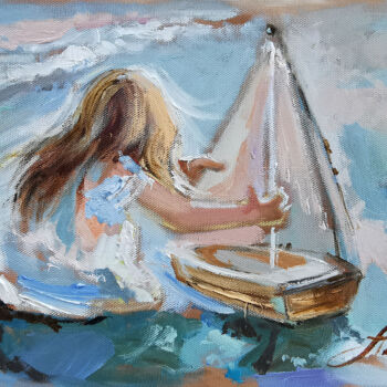 Painting titled "My Boat. Original M…" by Annet Loginova, Original Artwork, Oil