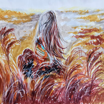 Peinture intitulée "Girl In A Wheat Fie…" par Annet Loginova, Œuvre d'art originale, Aquarelle