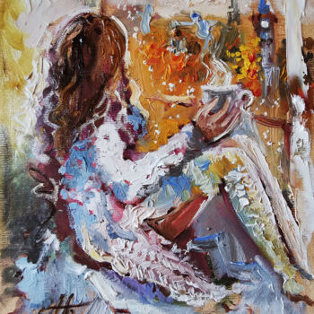 Pittura intitolato "Feminine Contemplat…" da Annet Loginova, Opera d'arte originale, Olio Montato su Telaio per barella in l…