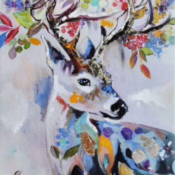 Animals Print set, Deer painting on canvas, Ready to ship, A