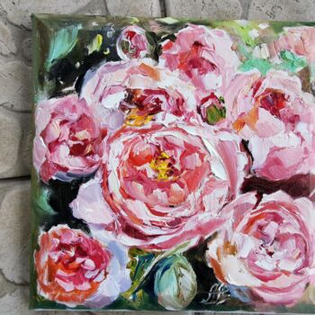 Painting titled "Pink flowers painti…" by Annet Loginova, Original Artwork, Oil