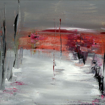 Painting titled "Red sunrise" by Annette Van Casteren, Original Artwork, Acrylic Mounted on Wood Panel
